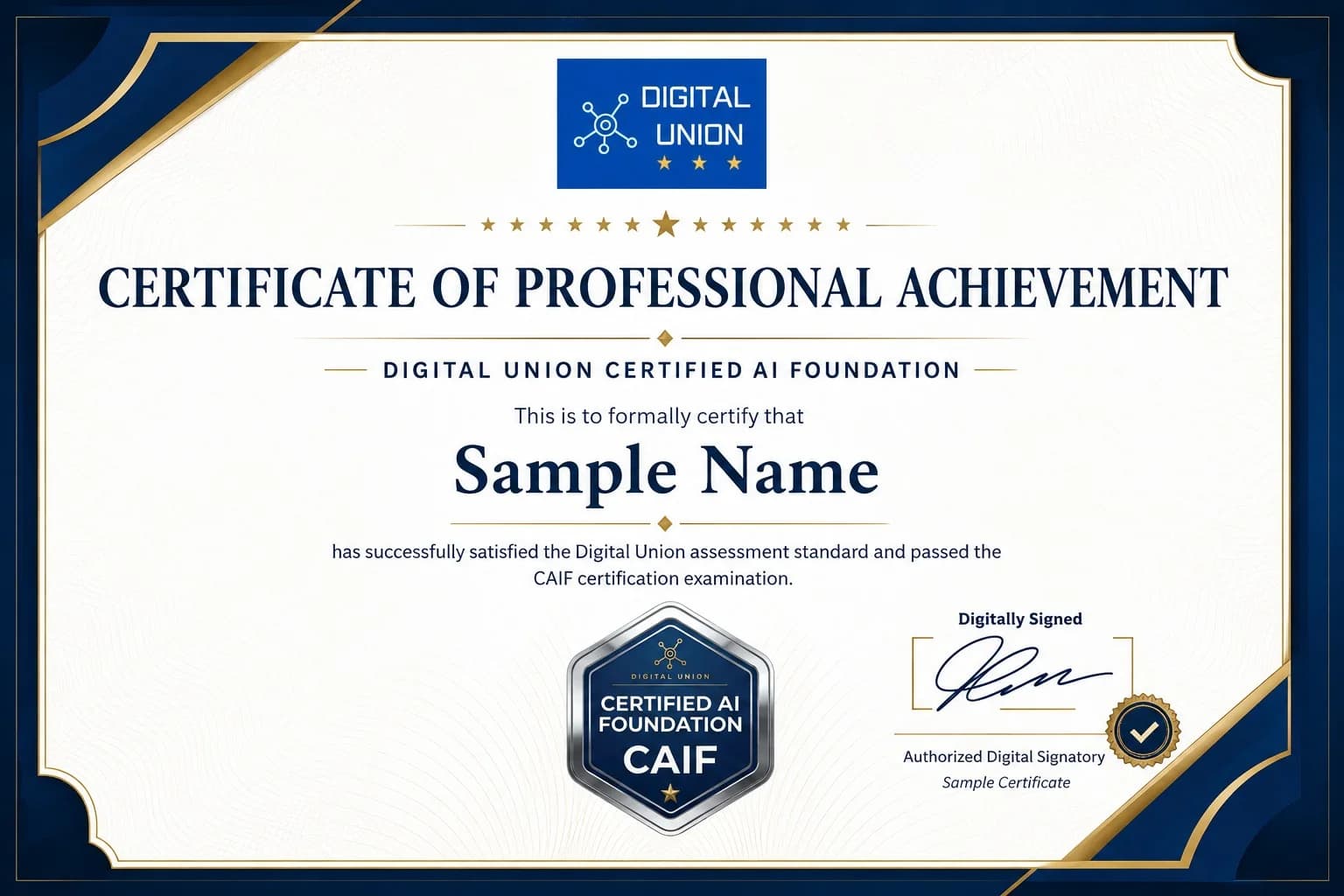 Digital Union Certified AI Foundation (CAIF) Certificate