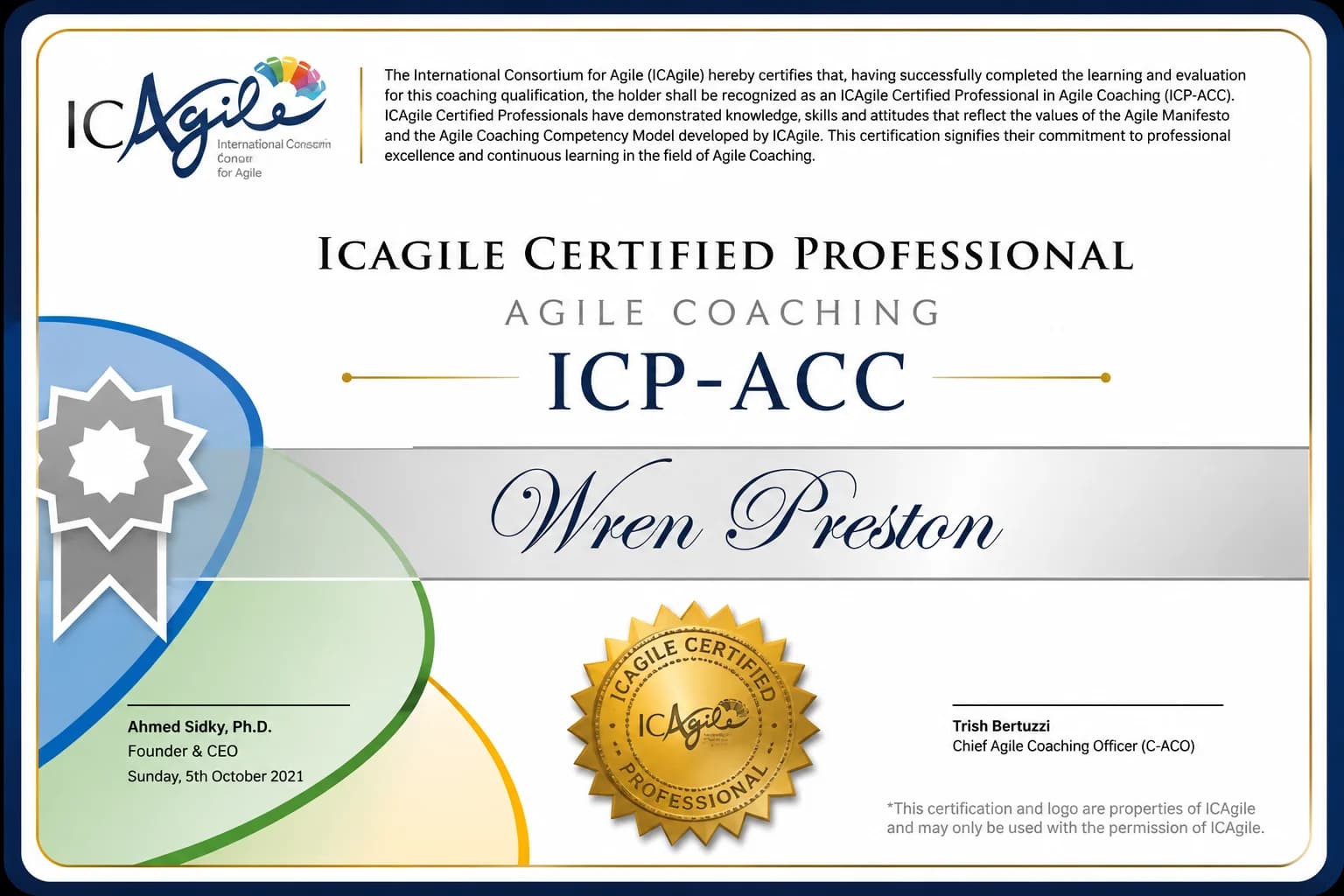 Agile Coaching (ICP-ACC) certificate preview