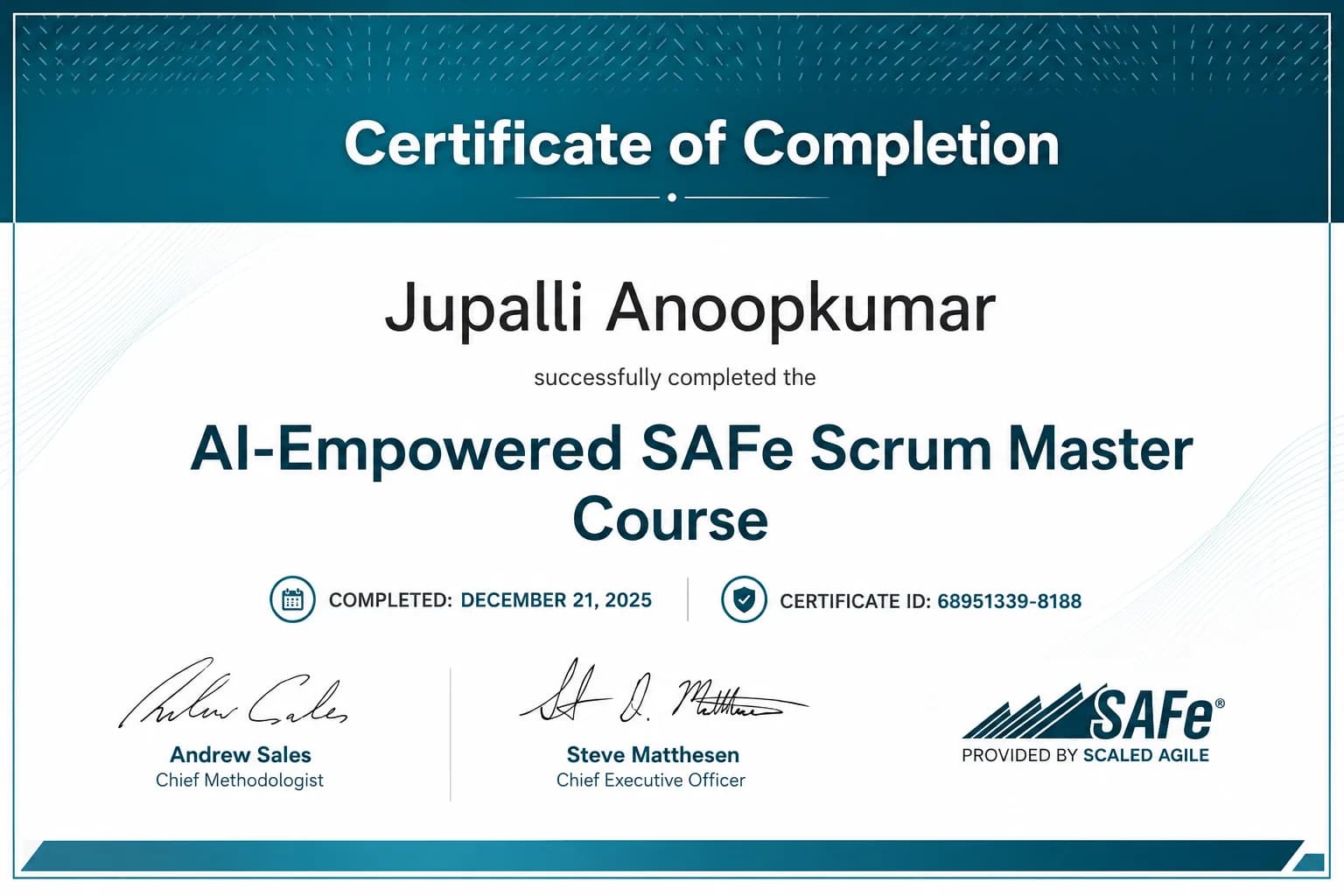 AI-Empowered SAFe® Scrum Master certificate preview