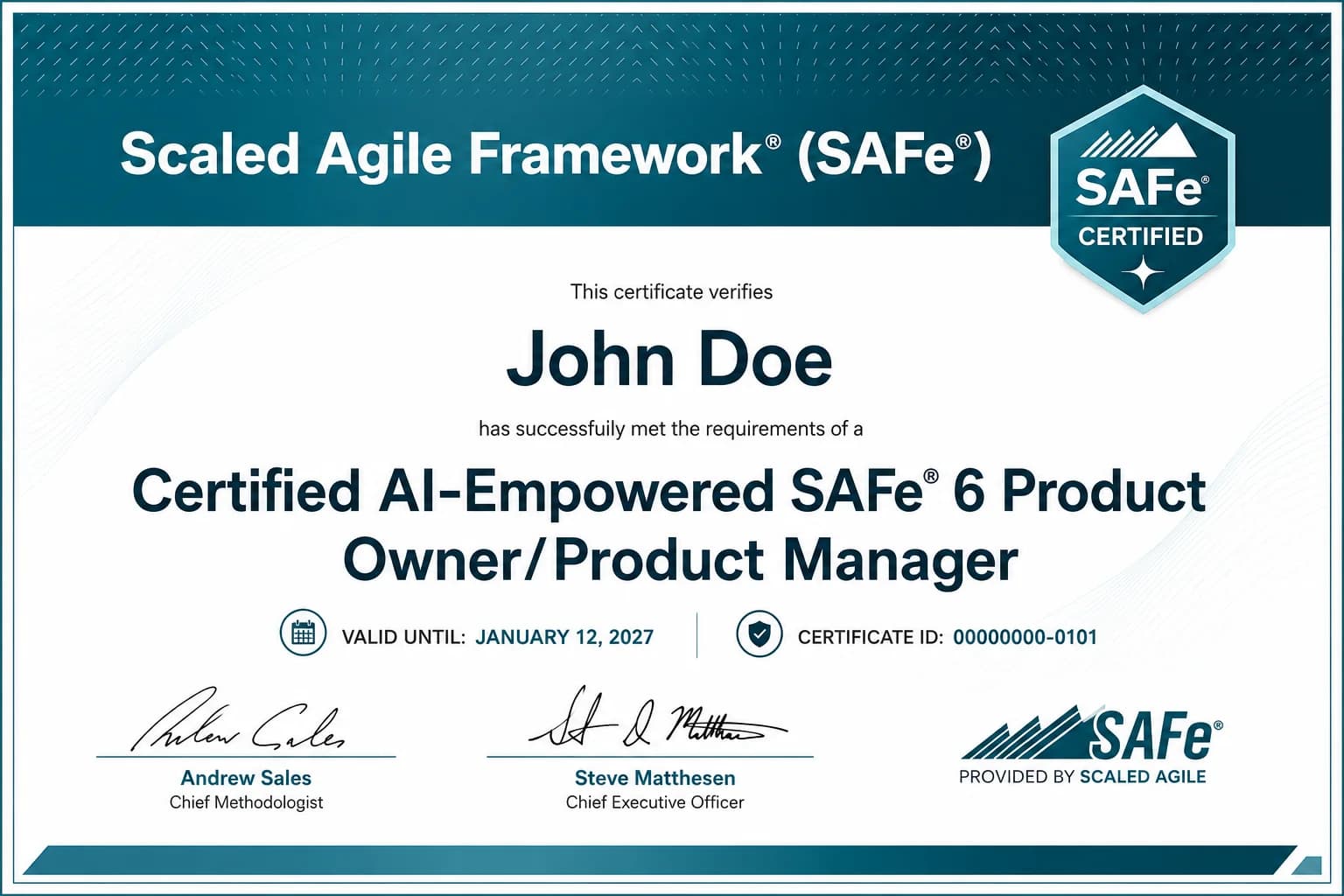 AI-Empowered SAFe® Product Owner / Product Manager certificate preview