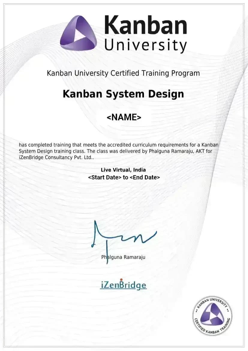 Kanban System Design (KSD) certificate preview