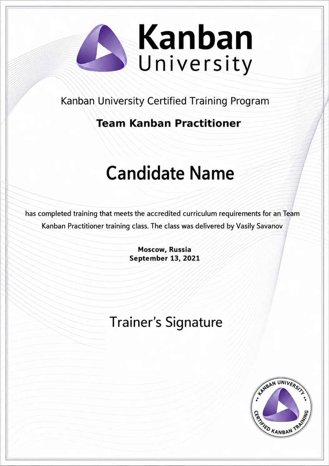 Team Kanban Practitioner (TKP) certificate sample